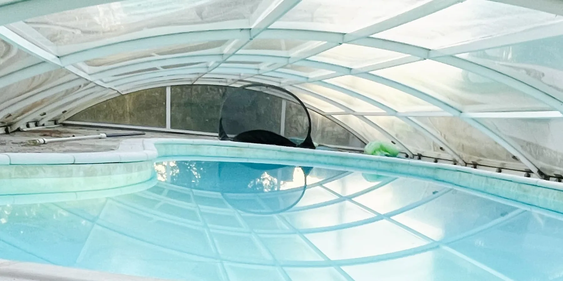 The pool under its enclosure